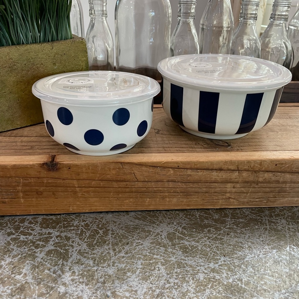 Grace Pantry” Round Striped/Polka Dot Food storage containers 
Porcelain